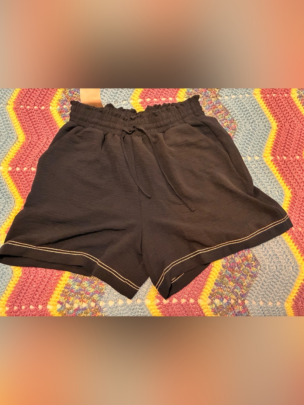 Adrianna Papell Black Elastic Waist Drawstring Athletic Shorts